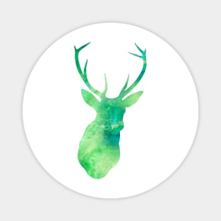 Green Deer Watercolor Portrait Magnet